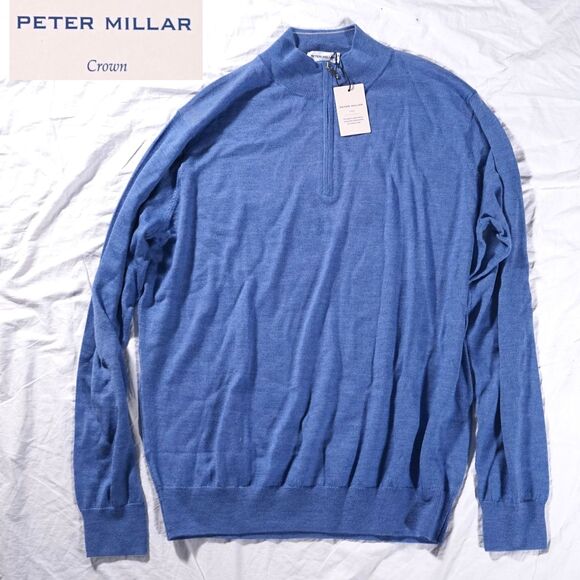 Peter Millar Other - Peter Millar Crown Merino Wool Quarter Zip Sweater Blue Mens Large NWT Was $230